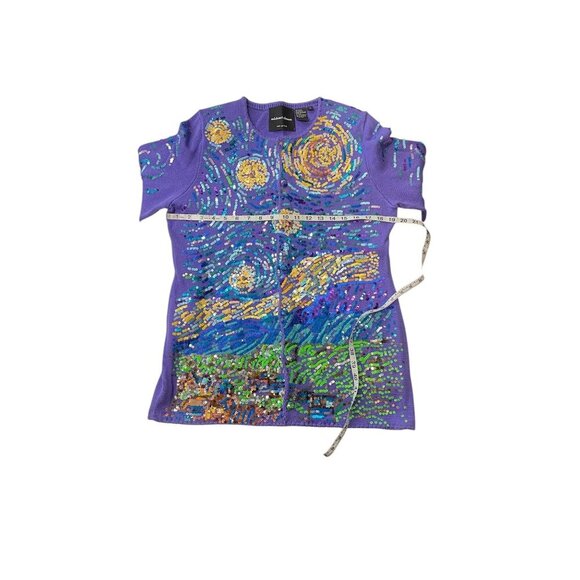 Michael Simon Womens Starry Night Sequin Cardigan M Multicolor Cotton Blend RARE - Picture 9 of 10